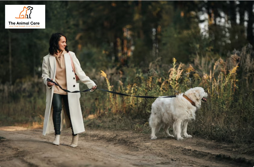 dog walking on a leash